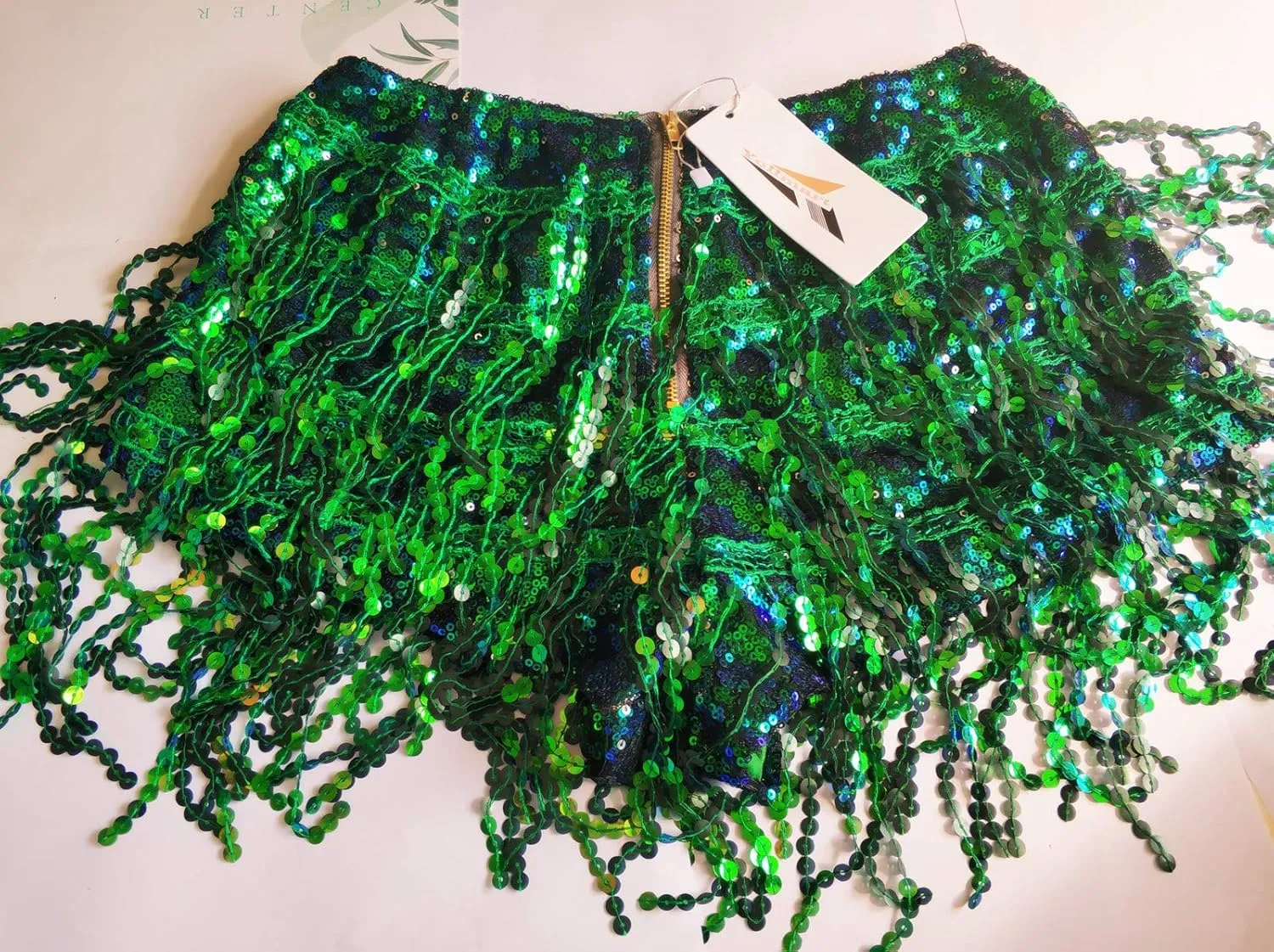 Yollmart Women's Sequins Tassel Skirts Shorts Booty Dance Festival Bottoms