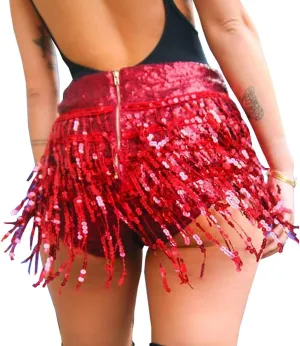 Yollmart Women's Sequins Tassel Skirts Shorts Booty Dance Festival Bottoms