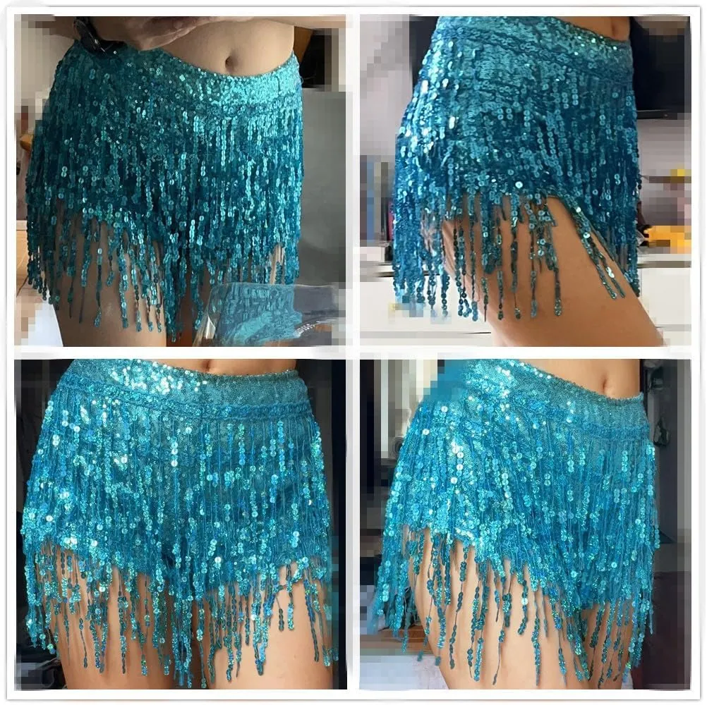 Yollmart Women's Sequins Tassel Skirts Shorts Booty Dance Festival Bottoms