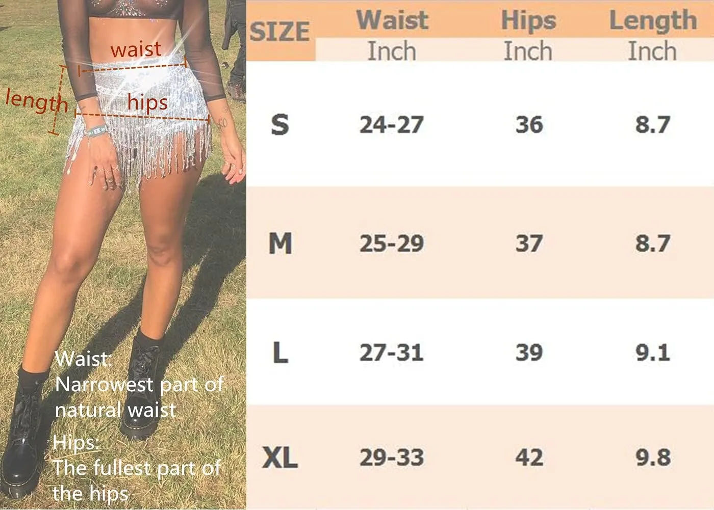 Yollmart Women's Sequins Tassel Skirts Shorts Booty Dance Festival Bottoms