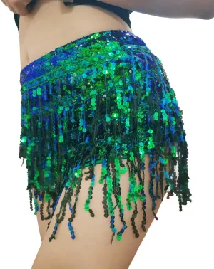 Yollmart Women's Sequins Tassel Skirts Shorts Booty Dance Festival Bottoms