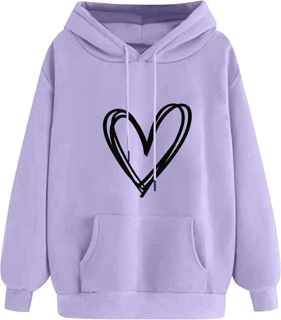 YRAETENM Heart Hoodies for Women Valentine's Day Drawstring Long Sleeve Sweatshirts Cute Holiday Pullover Tops with Pockets