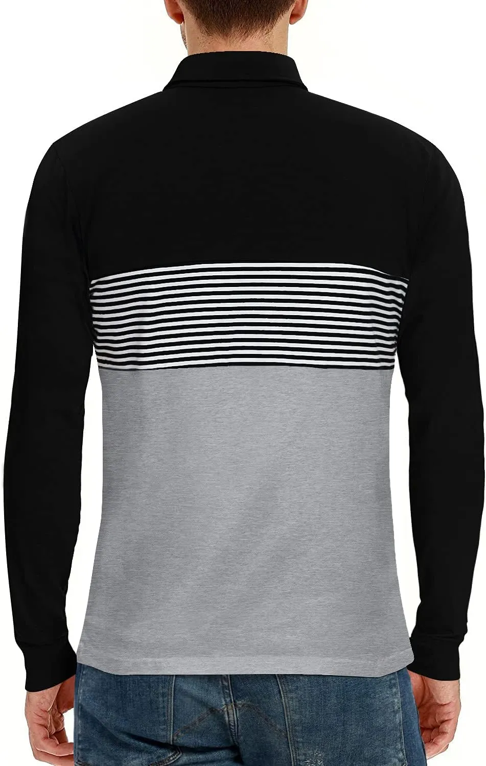 YTD Men's Short Sleeve Polo Shirts Casual Slim Fit Contrast Color Stitching Stripe Cotton Shirts