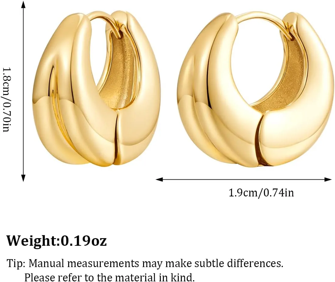 YUJIE Chunky Gold Huggie Earrings - 18K Gold Plated, Hypoallergenic Hoops for Women & Men