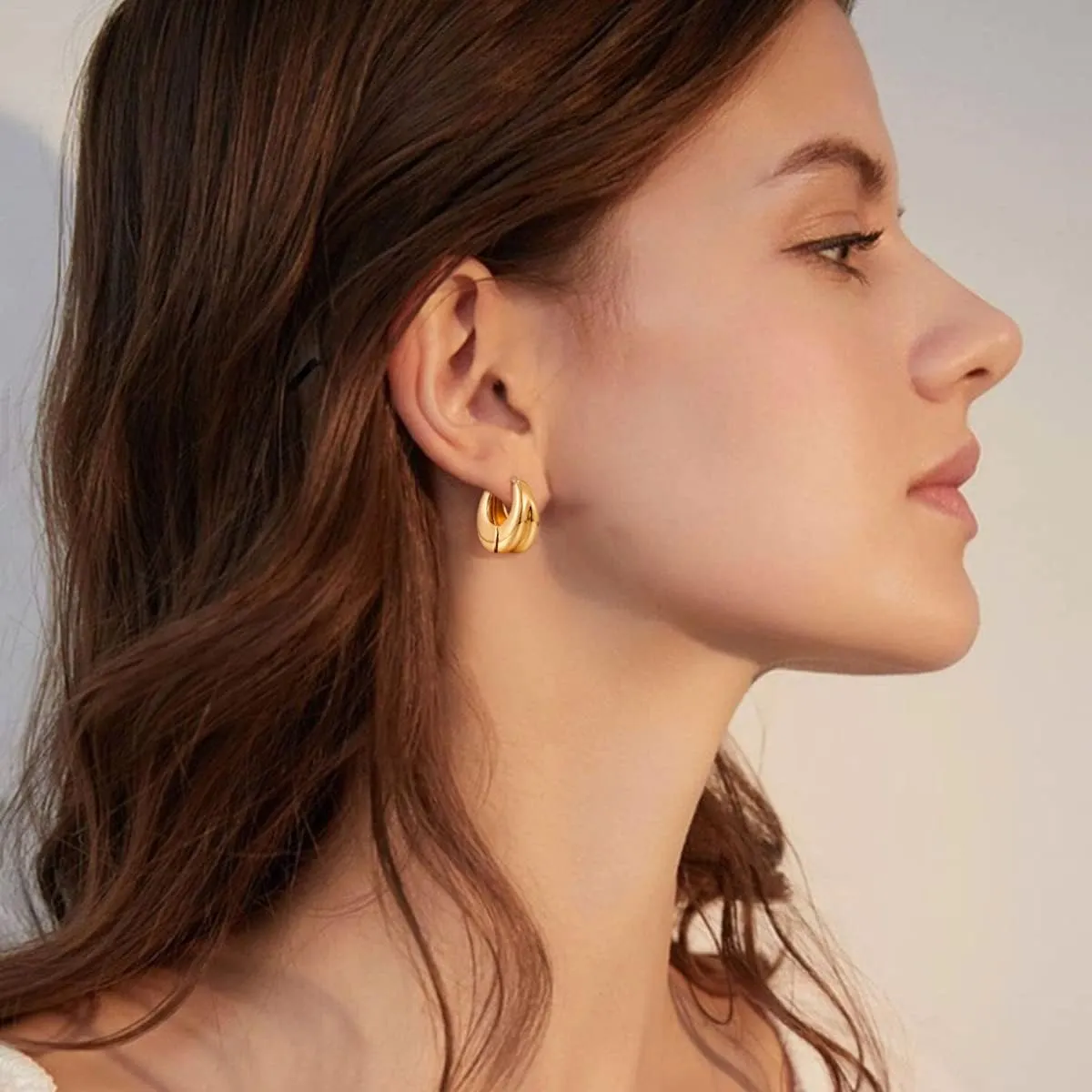 YUJIE Chunky Gold Huggie Earrings - 18K Gold Plated, Hypoallergenic Hoops for Women & Men