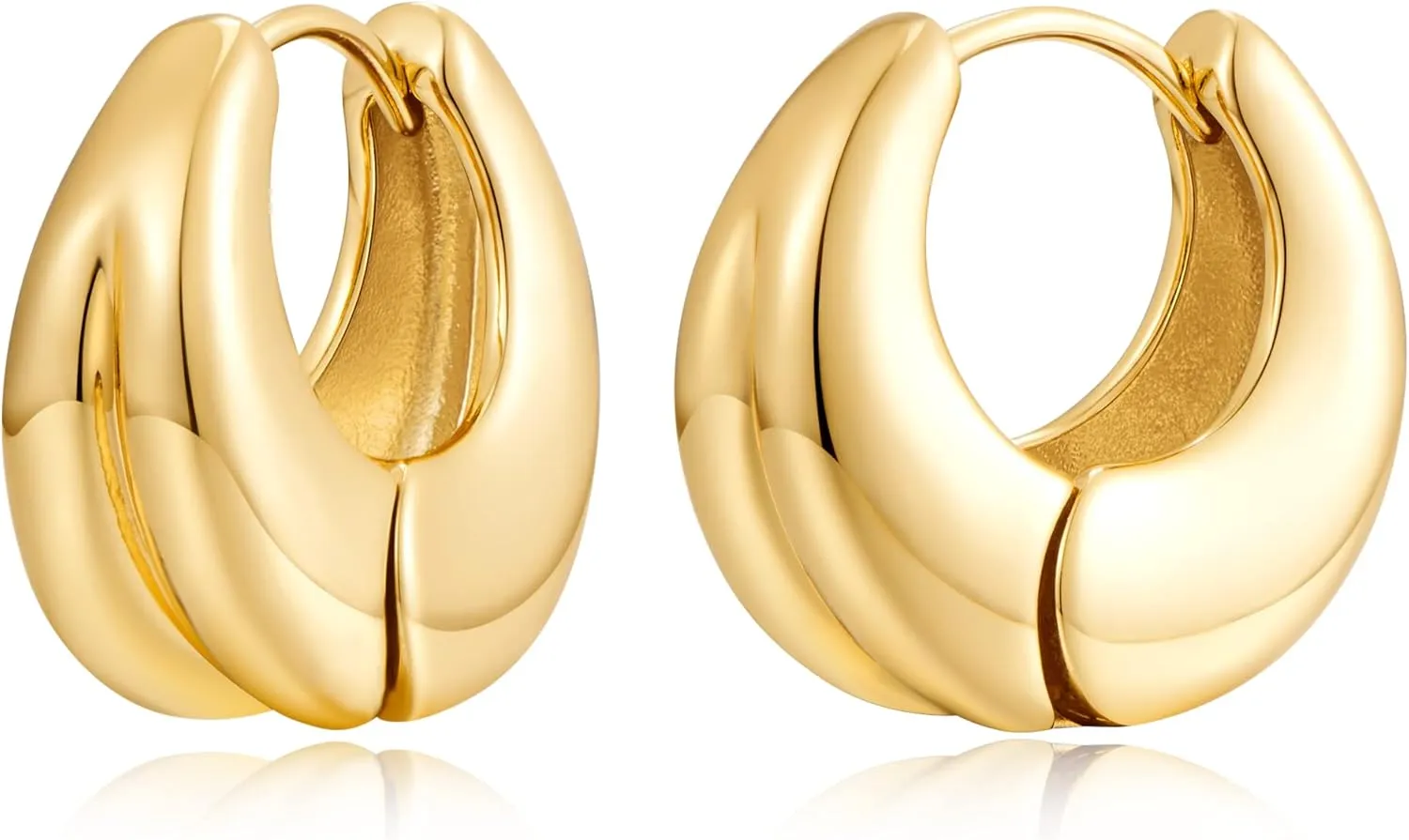 YUJIE Chunky Gold Huggie Earrings - 18K Gold Plated, Hypoallergenic Hoops for Women & Men