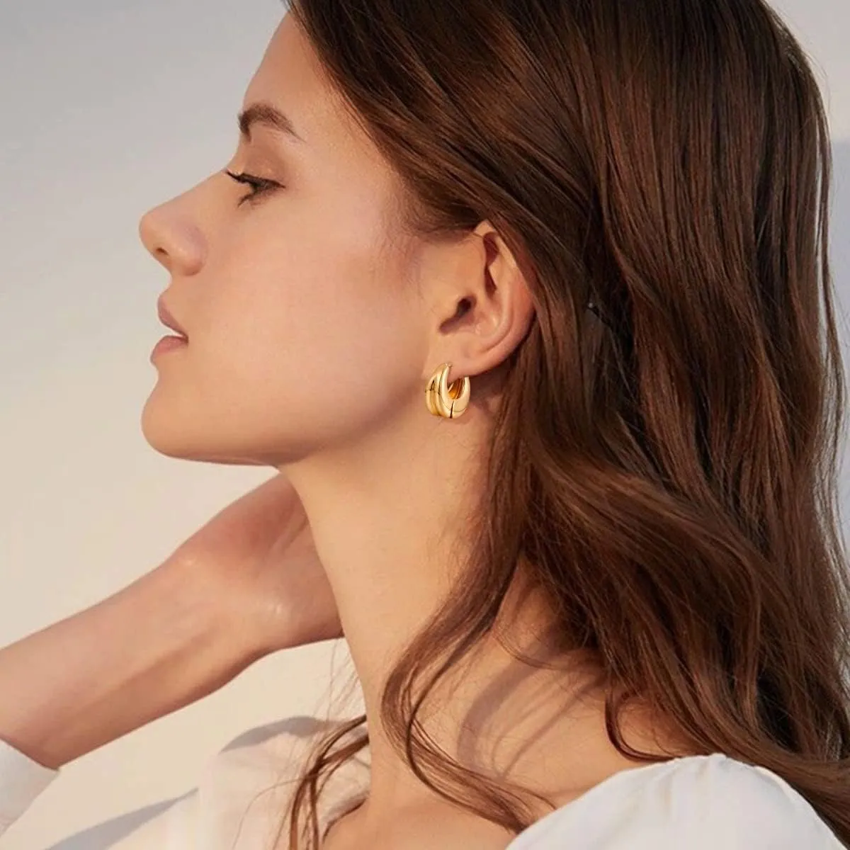YUJIE Chunky Gold Huggie Earrings - 18K Gold Plated, Hypoallergenic Hoops for Women & Men