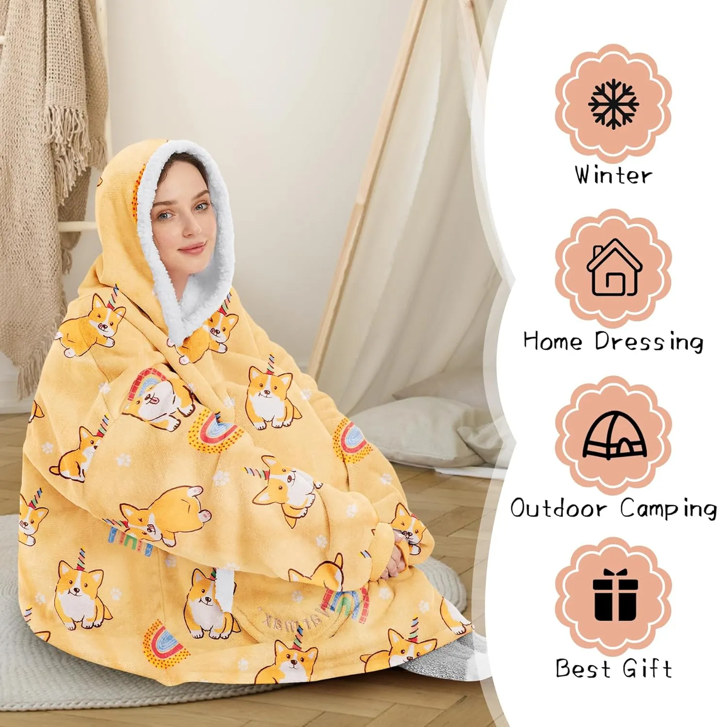 Zando Blanket Hoodie Wearable Blanket Kids and Adult Gift Comfy Blanket Hoodie Oversized Sweatshirt Sherpa Fleece