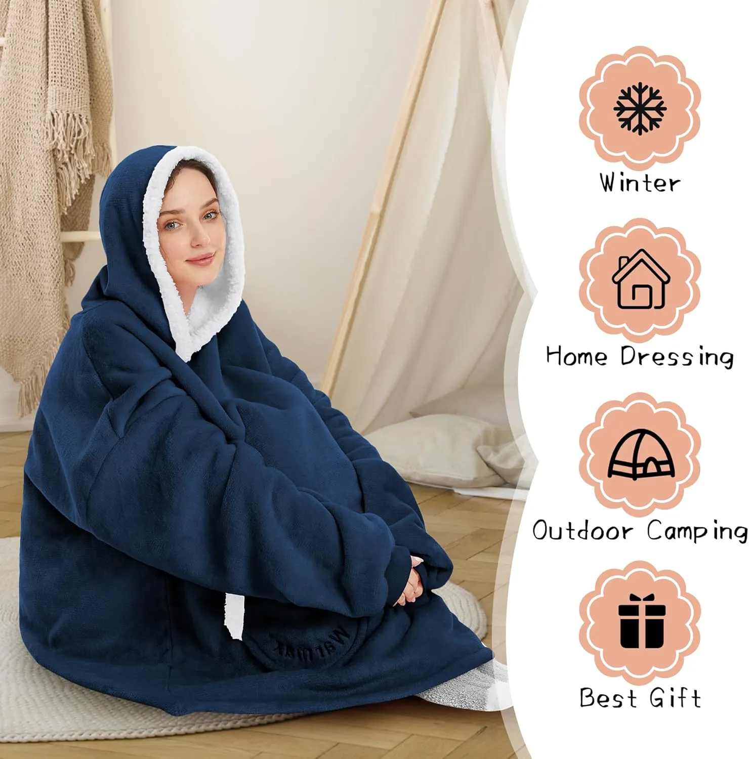 Zando Blanket Hoodie Wearable Blanket Kids and Adult Gift Comfy Blanket Hoodie Oversized Sweatshirt Sherpa Fleece
