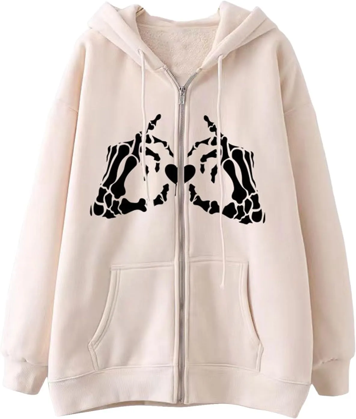 Zip Up Hoodie for Women Oversized Skeleton Graphic Pockets Drawstring Y2K Hooded Sweatshirts Cpmfort Travel Zipper Hoodie