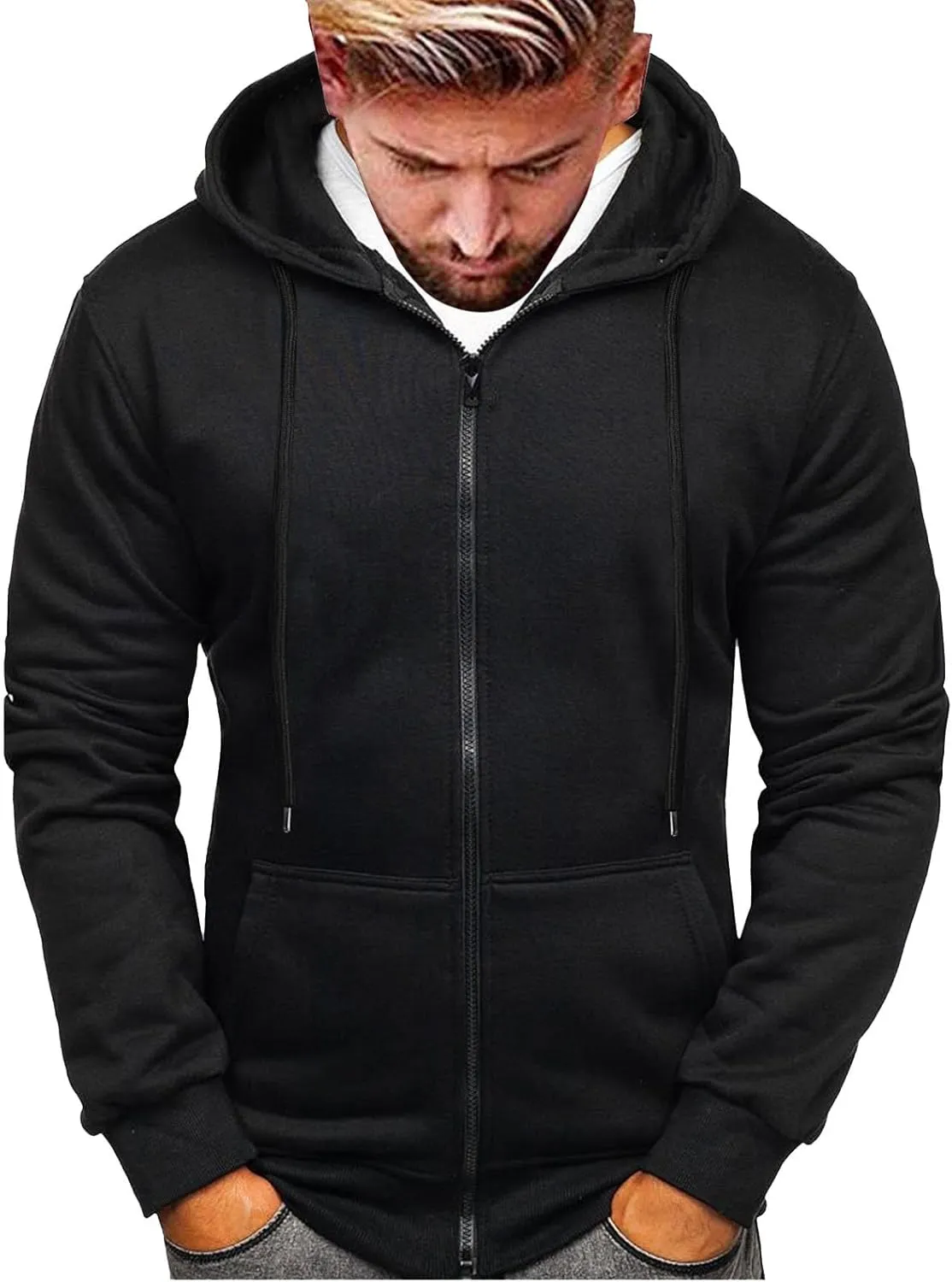Zip Up Hoodies for Men Casual Pullover Hoodie Fall Winter Drawstring Hooded Sweatshirts Long Sleeve Hoodie
