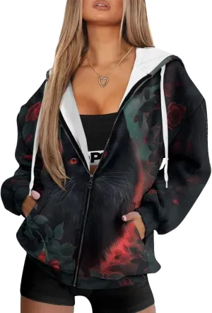 Zipper Hoodies for Women Oversized Sweatshirt with Pockets Sweater Hooded Sweatshirt Fall Clothes Activewear