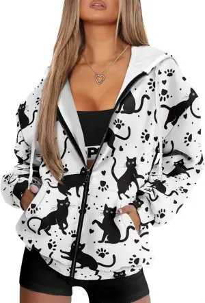 Zipper Hoodies for Women Oversized Sweatshirt with Pockets Sweater Hooded Sweatshirt Fall Clothes Activewear