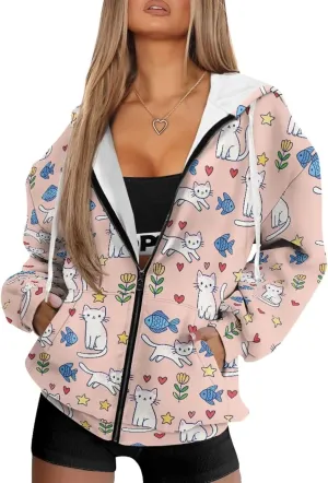 Zipper Hoodies for Women Oversized Sweatshirt with Pockets Sweater Hooded Sweatshirt Fall Clothes Activewear