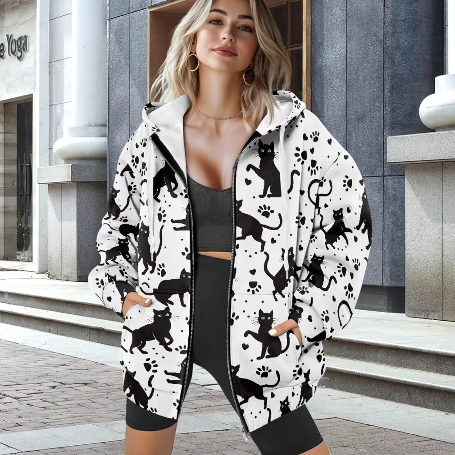 Zipper Hoodies for Women Oversized Sweatshirt with Pockets Sweater Hooded Sweatshirt Fall Clothes Activewear