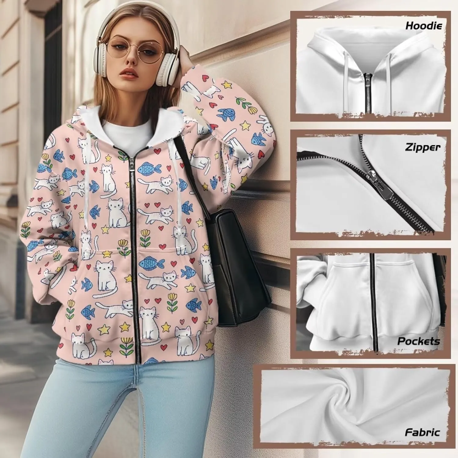 Zipper Hoodies for Women Oversized Sweatshirt with Pockets Sweater Hooded Sweatshirt Fall Clothes Activewear