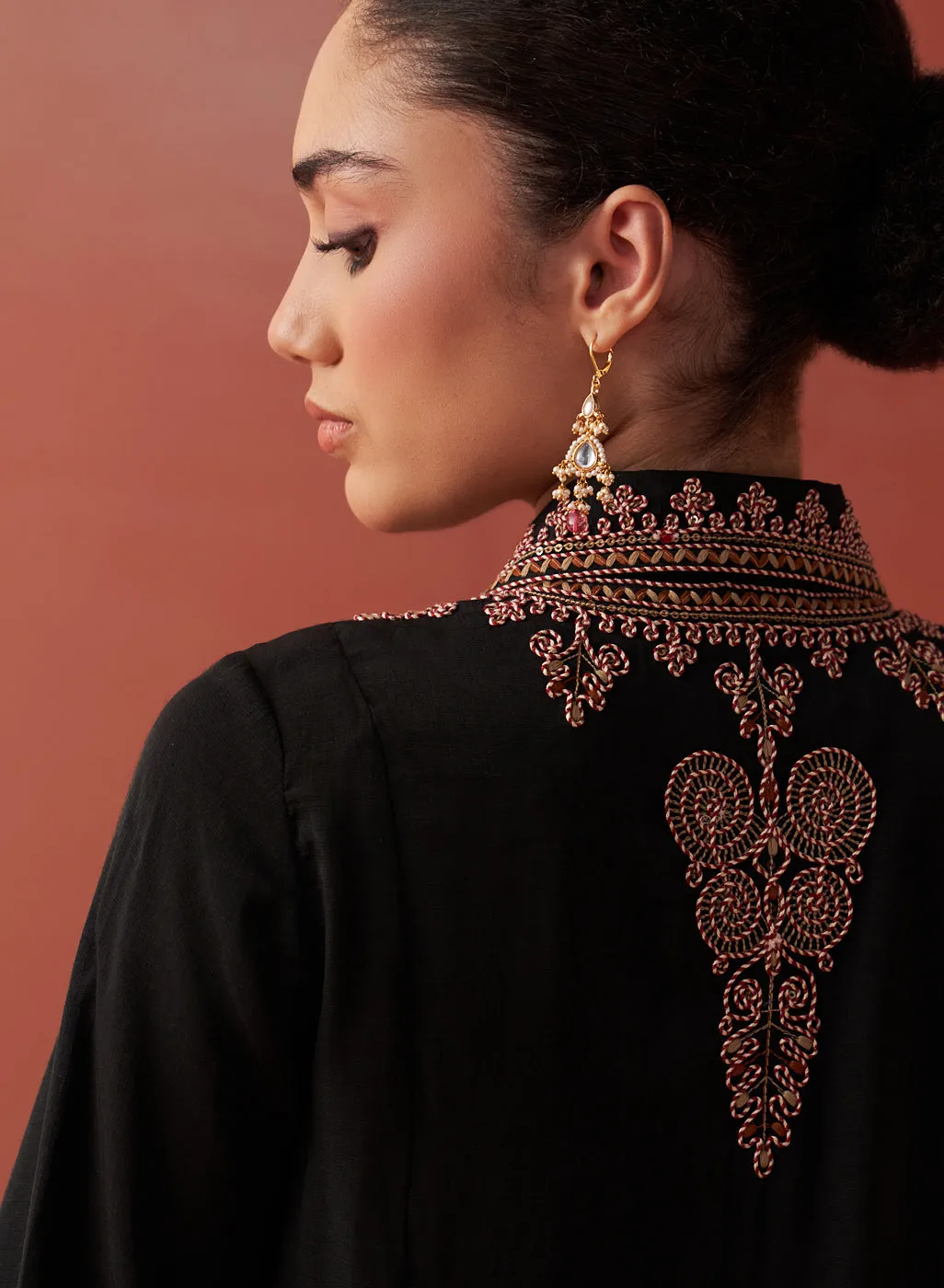 Zoha Black Embroidered Rayon Shirt for Women
