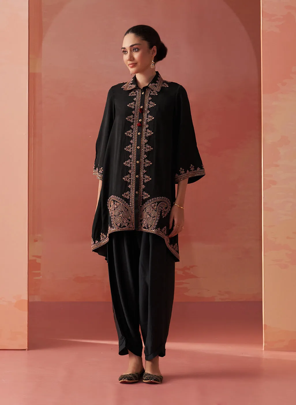 Zoha Black Embroidered Rayon Shirt for Women