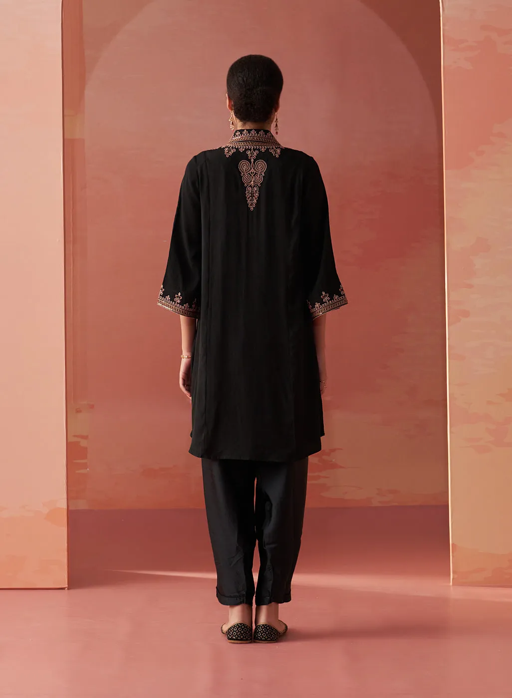Zoha Black Embroidered Rayon Shirt for Women