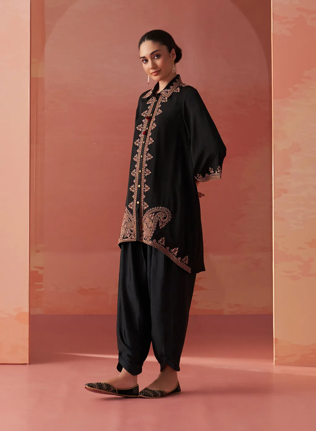 Zoha Black Embroidered Rayon Shirt for Women