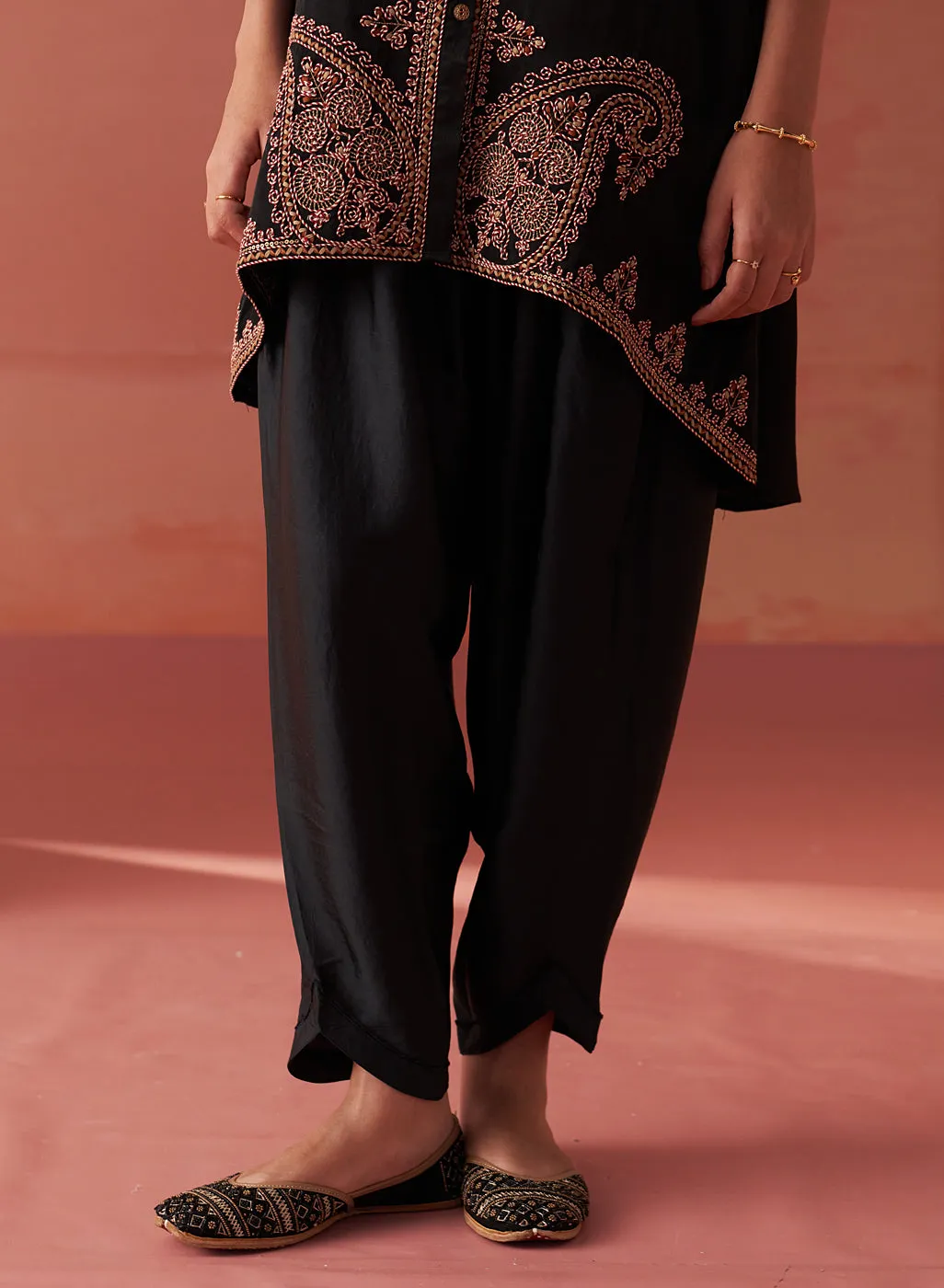 Zoha Black Embroidered Rayon Shirt for Women