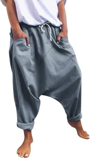 ZYXTIM Women's Harem Pants Smocked Waist Baggy Bohemian Hippie Yoga Trousers Aladdin Pants Drop Crotch Cotton Gypsy Clothes