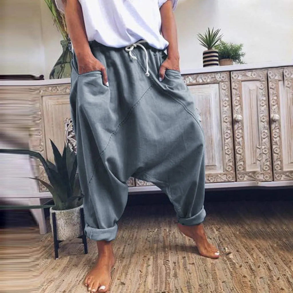ZYXTIM Women's Harem Pants Smocked Waist Baggy Bohemian Hippie Yoga Trousers Aladdin Pants Drop Crotch Cotton Gypsy Clothes